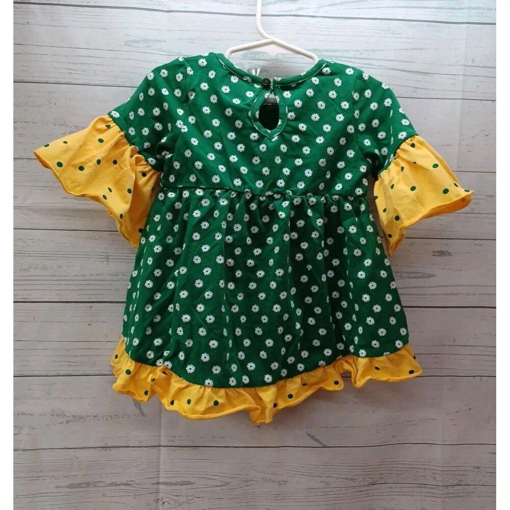 Parya Toddler Girl 2 Pcs Set Sz 6T Green Yellow Floral Polkadot Ruffles
